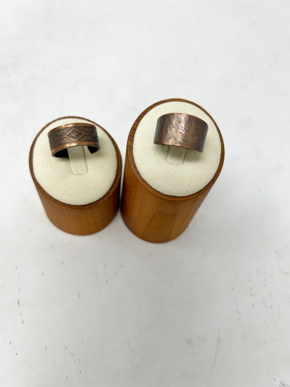(2)Solid Copper Rings sz 7 ½ Native American Stamp Look Adjustable 8gr